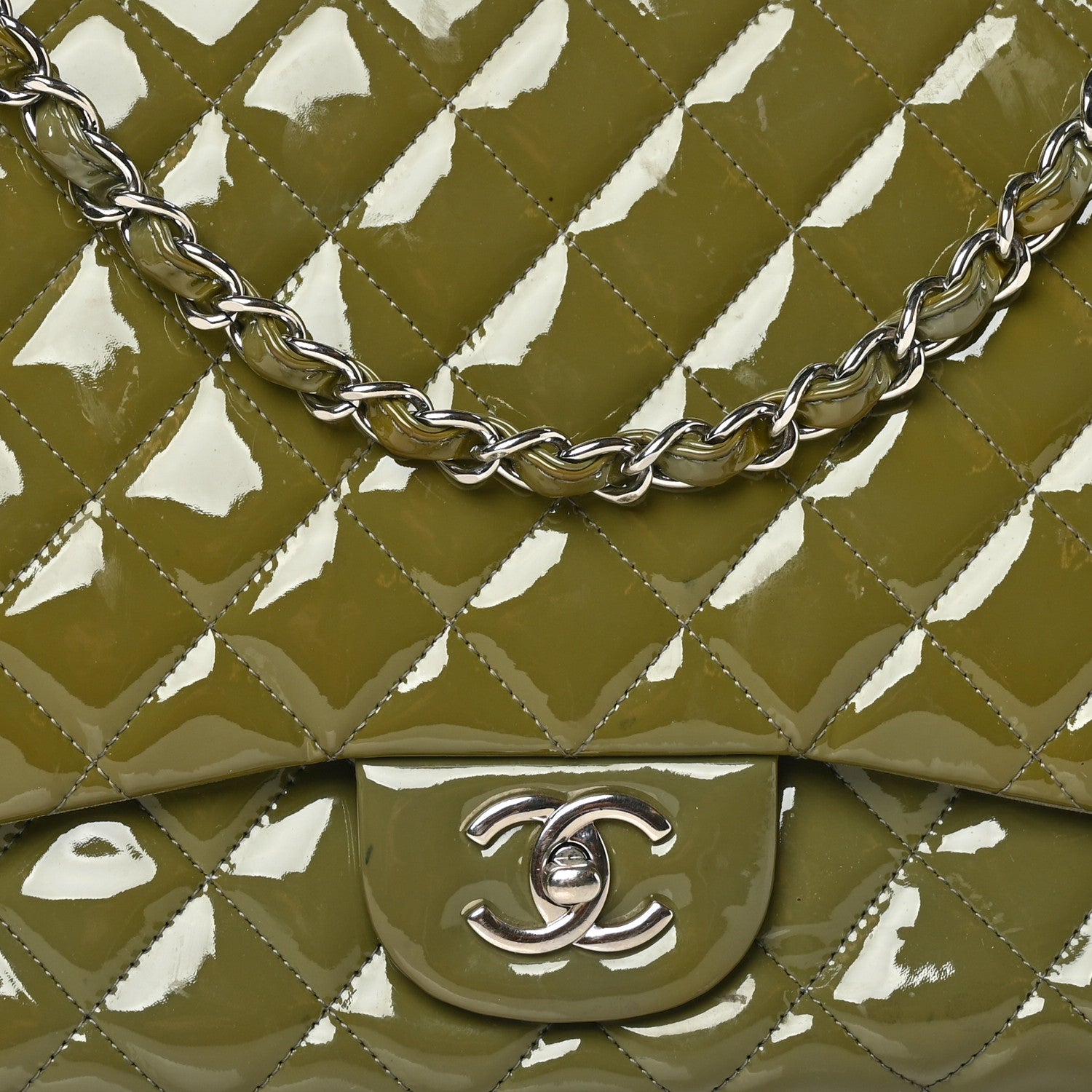 Chanel Patent Quilted Maxi Single Flap Grey 7 of 10