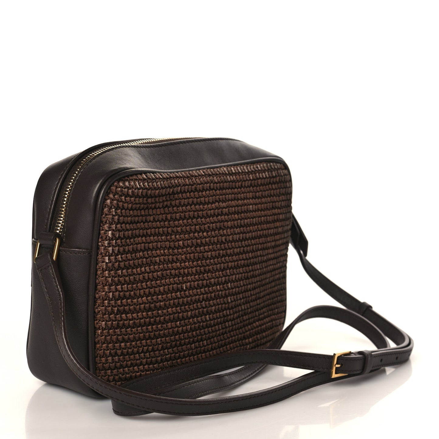 Raffia Canvas Monogram Lou Camera Bag Dark Chocolate