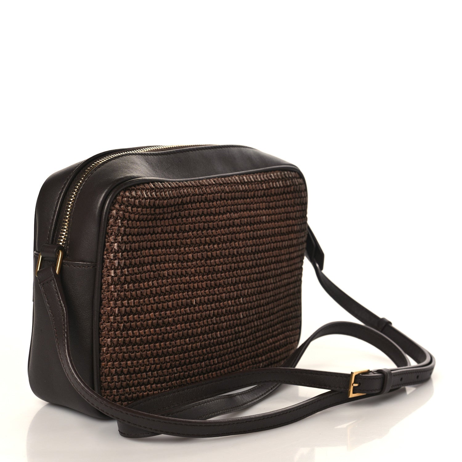 Saint Laurent Raffia Canvas Monogram Lou Camera Bag Dark Chocolate 3 of 8