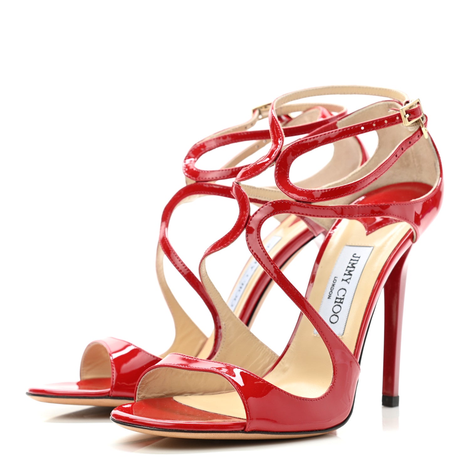 Jimmy Choo Patent Calfskin Lance Sandals 39.5 Red 3 of 9