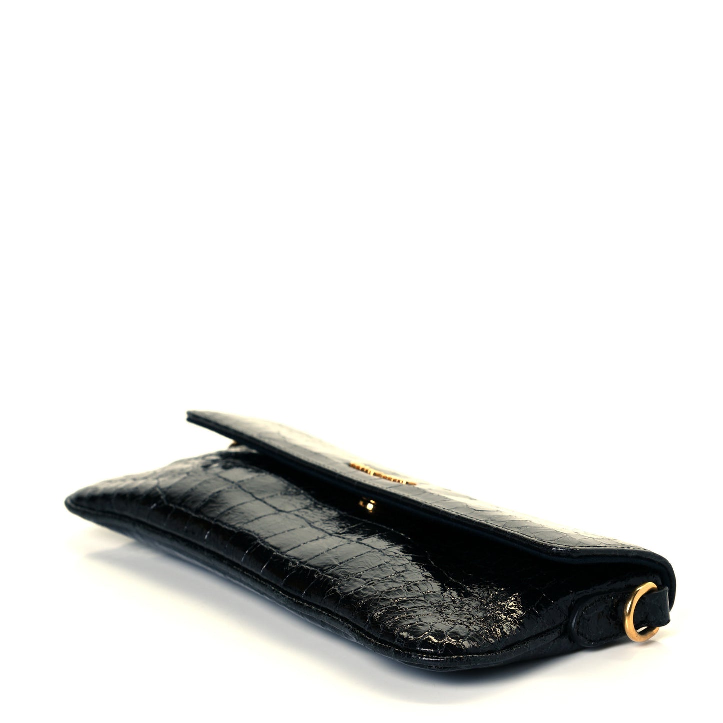 Vernice Crocodile Embossed Calfskin Pochette Black