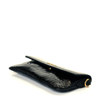 Miu Miu Vernice Crocodile Embossed Calfskin Pochette Black 4 of 6