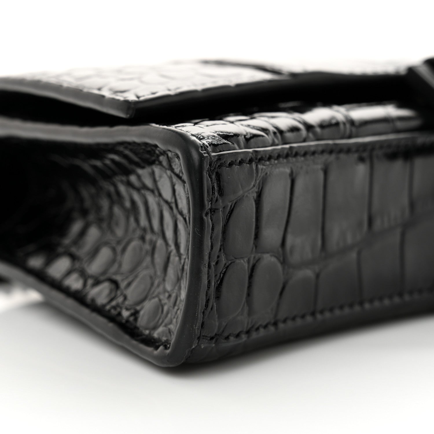 Balenciaga Shiny Calfskin Monochrome Crocodile Embossed Hourglass Chain Bag Black 9 of 13