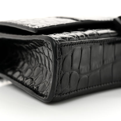 Balenciaga Shiny Calfskin Monochrome Crocodile Embossed Hourglass Chain Bag Black 9 of 13