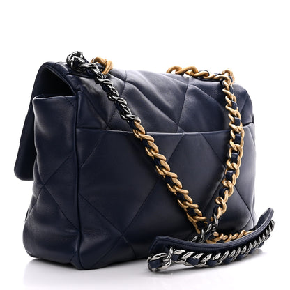 Chanel Lambskin Quilted Large Chanel 19 Flap Navy Blue 3 of 11