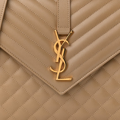 Saint Laurent Grain De Poudre Textured Mixed Matelasse Triquilt Large Monogram Satchel Natural Tan 9 of 11