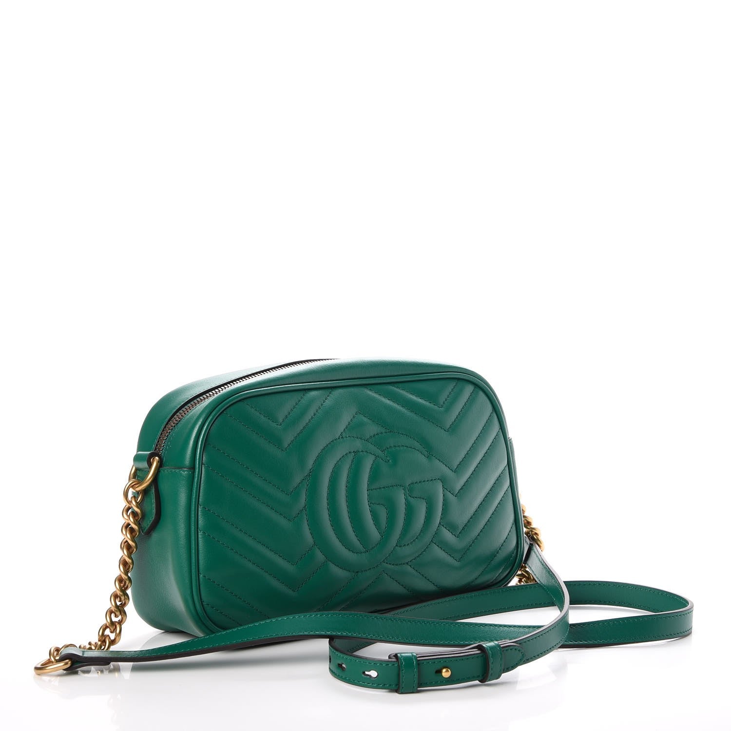 Gucci Calfskin Matelasse Small GG Marmont Chain Shoulder Bag Emerald Green 3 of 8