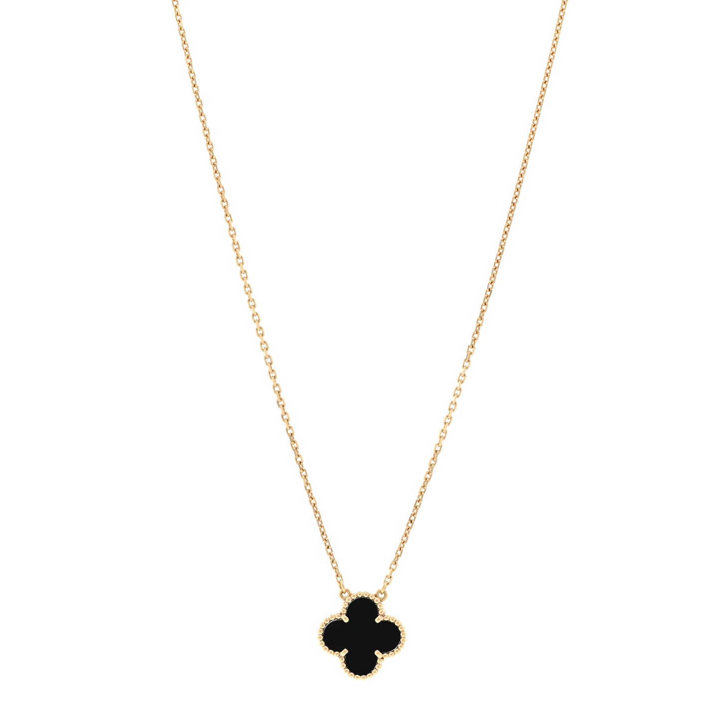 18K Yellow Gold Black Onyx Vintage Alhambra Pendant Necklace