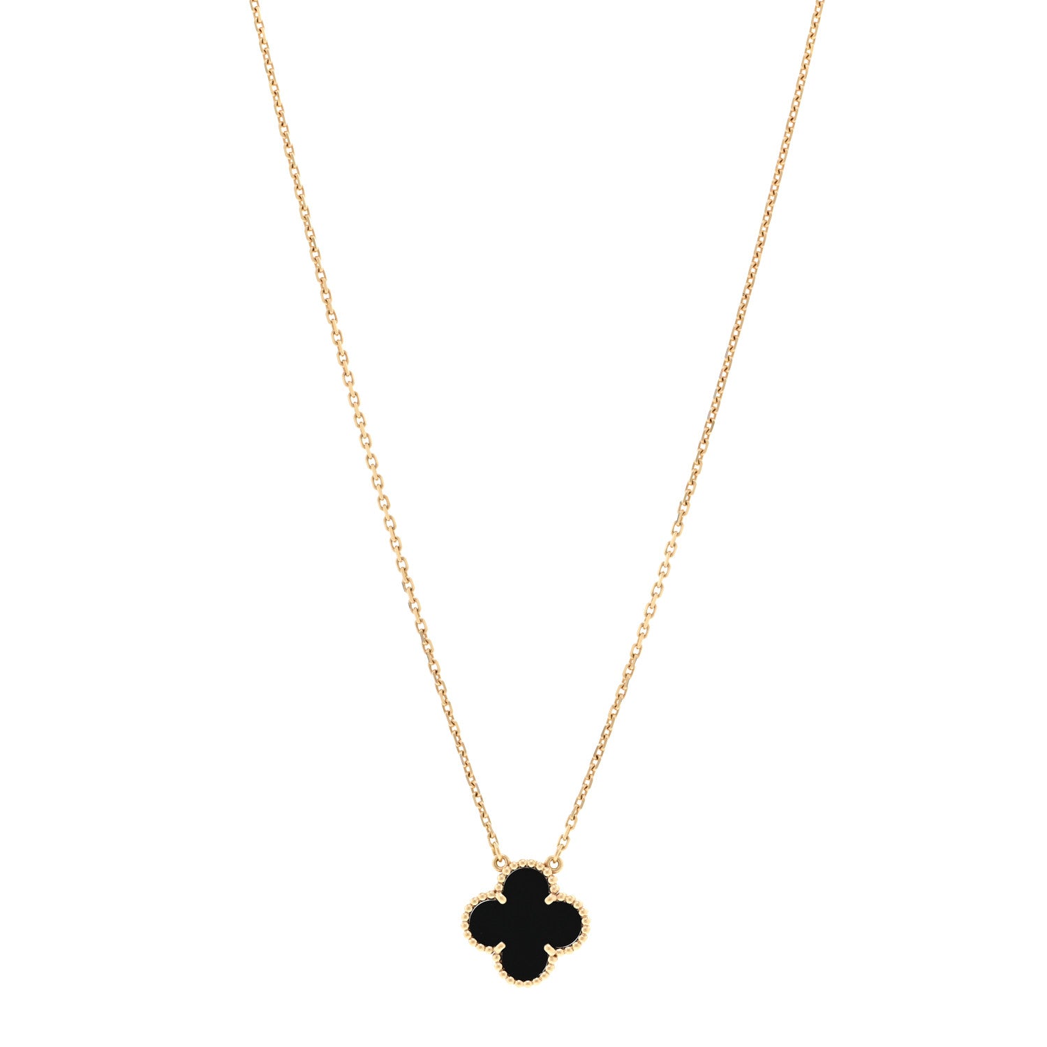 Van Cleef & Arpels 18K Yellow Gold Black Onyx Vintage Alhambra Pendant Necklace 1 of 5