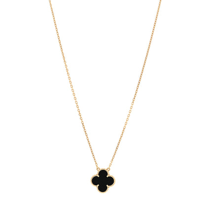 Van Cleef & Arpels 18K Yellow Gold Black Onyx Vintage Alhambra Pendant Necklace 1 of 5