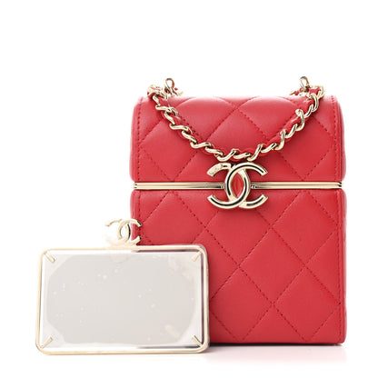 Chanel Lambskin Quilted Small Box With Chain Red 3 of 11