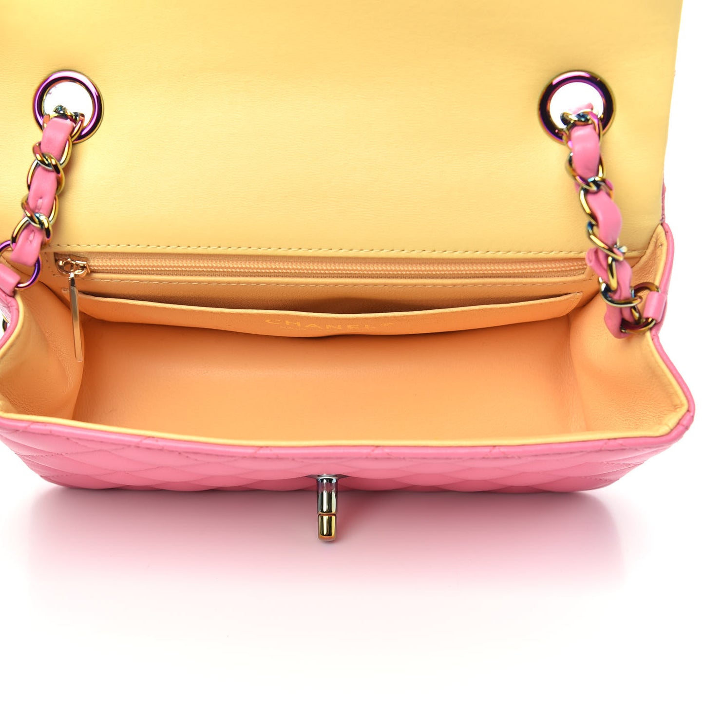 Lambskin Quilted Mini Rectangular Flap Pink Yellow