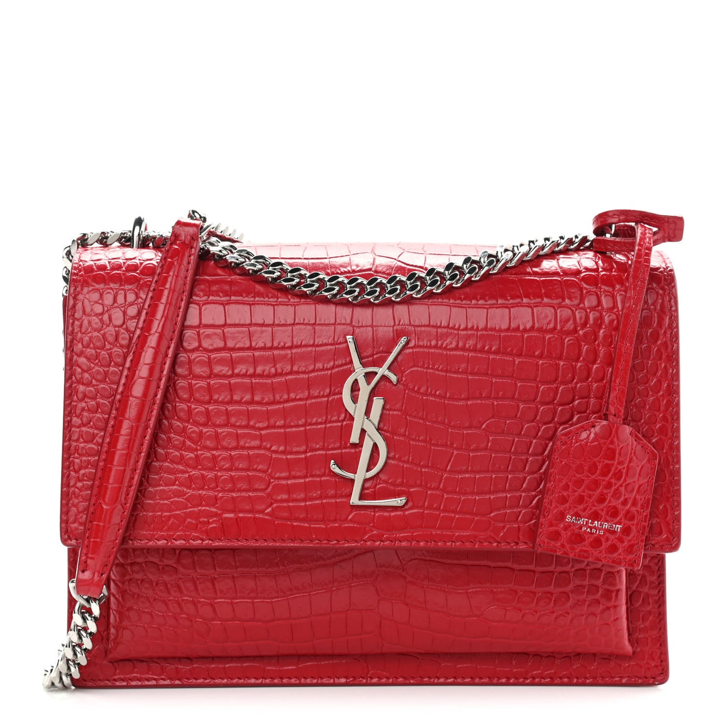 Calfskin Crocodile Embossed Medium Monogram Sunset Rouge Eros