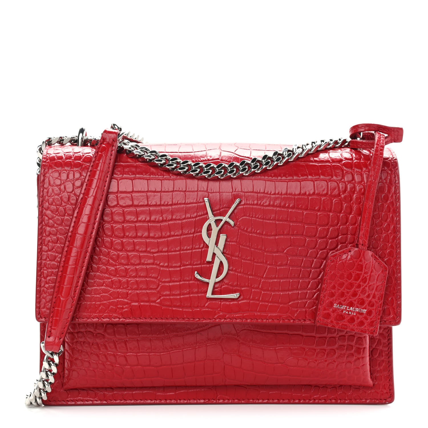 Saint Laurent Calfskin Crocodile Embossed Medium Monogram Sunset Rouge Eros 1 of 12