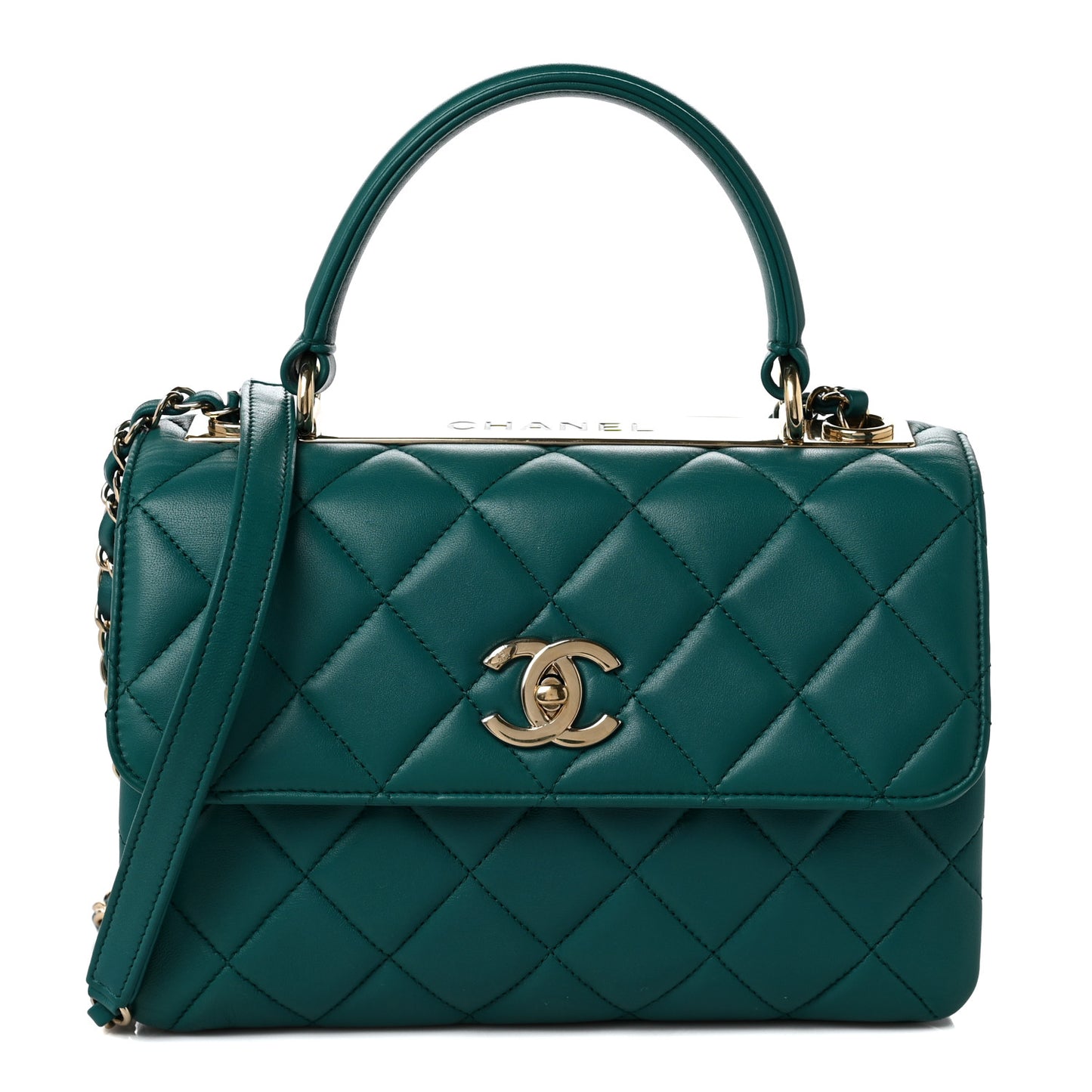 Lambskin Quilted Small Trendy CC Flap Dual Handle Bag Green