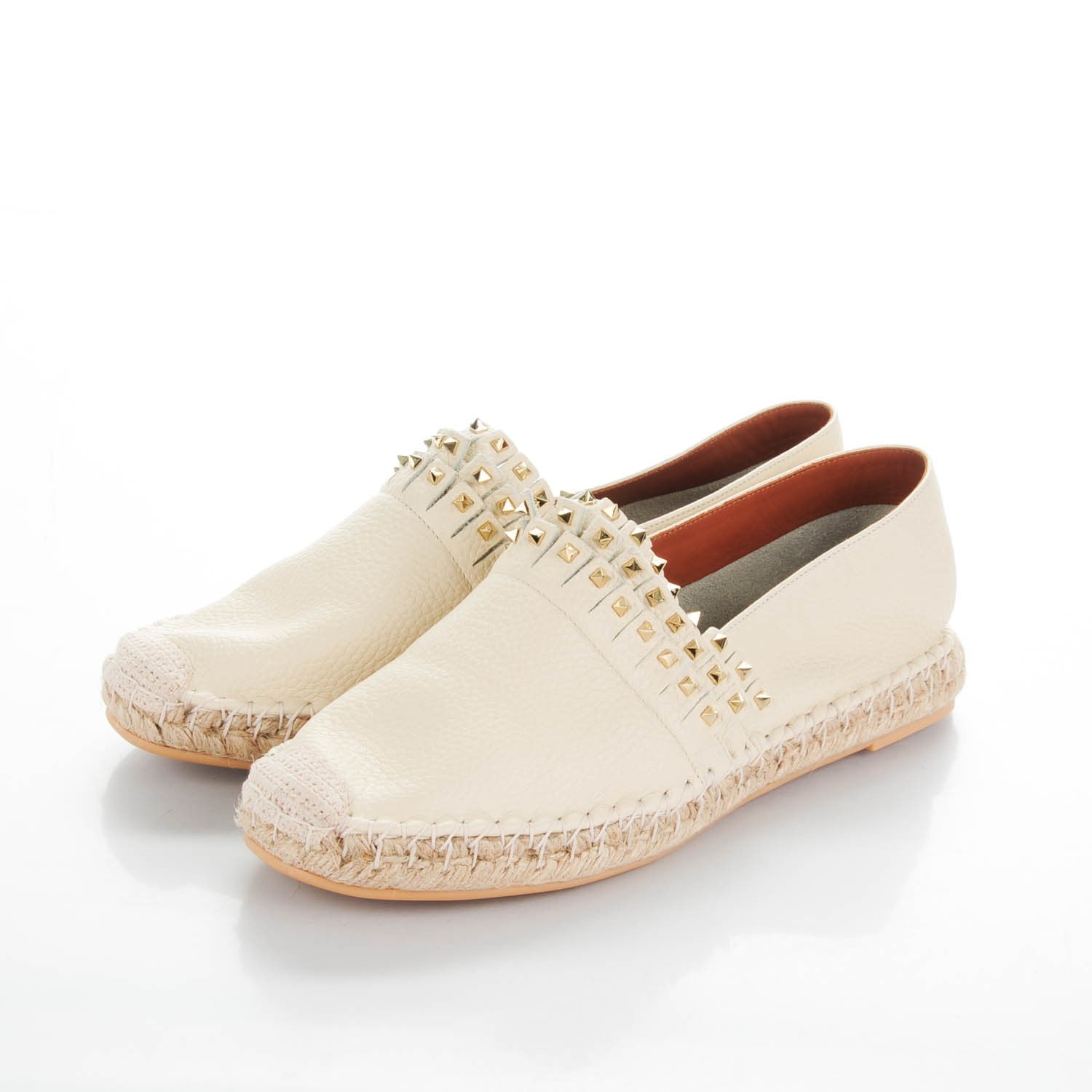 Valentino Garavani Pebbled Calfskin Rockstud Fringed Espadrilles 41 Ivory 2 of 6