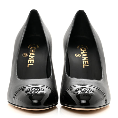 Chanel Lambskin Patent Calfskin Cap Toe CC Pumps 38 Black 2 of 9