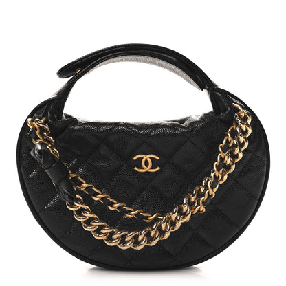 Chanel Shiny Caviar Quilted Bow Pouch Hobo Black 1 of 11