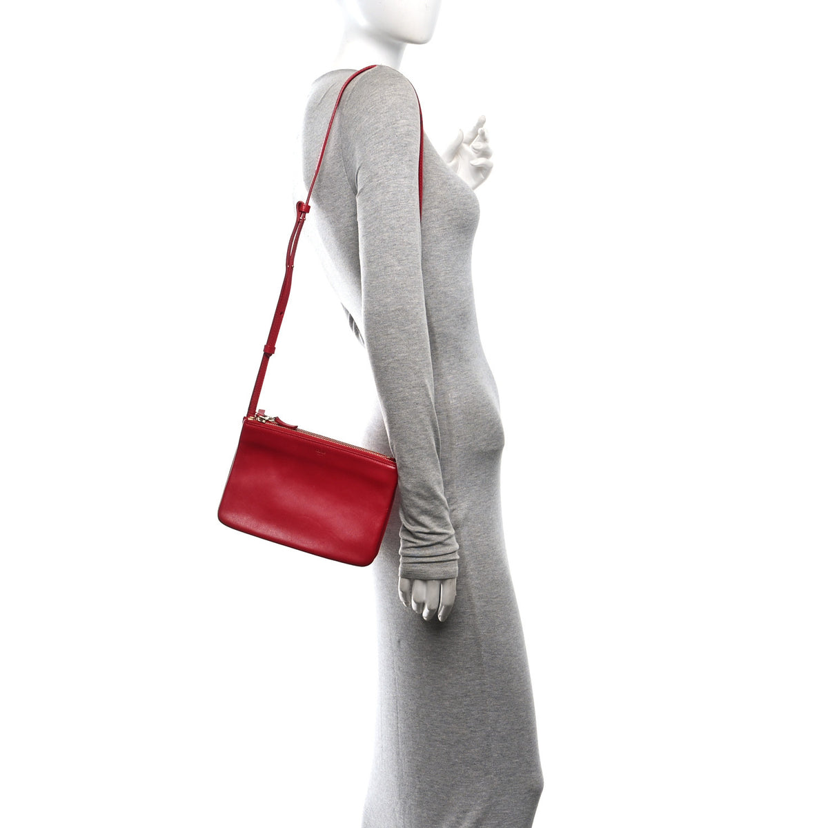 Celine Lambskin Small Trio Crossbody Bag Red 2 of 15