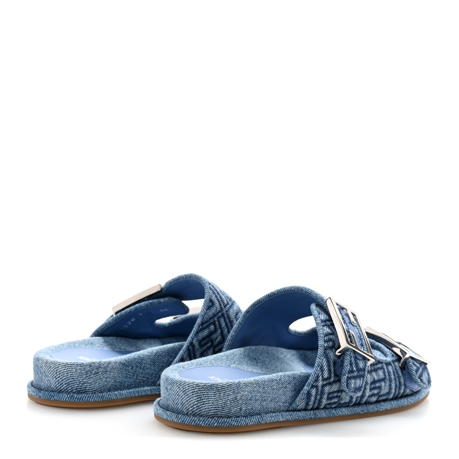 Fendi Denim FF Quilted Fendi Feel Buckled Slide Sandals 37.5 Blue 5 of 10