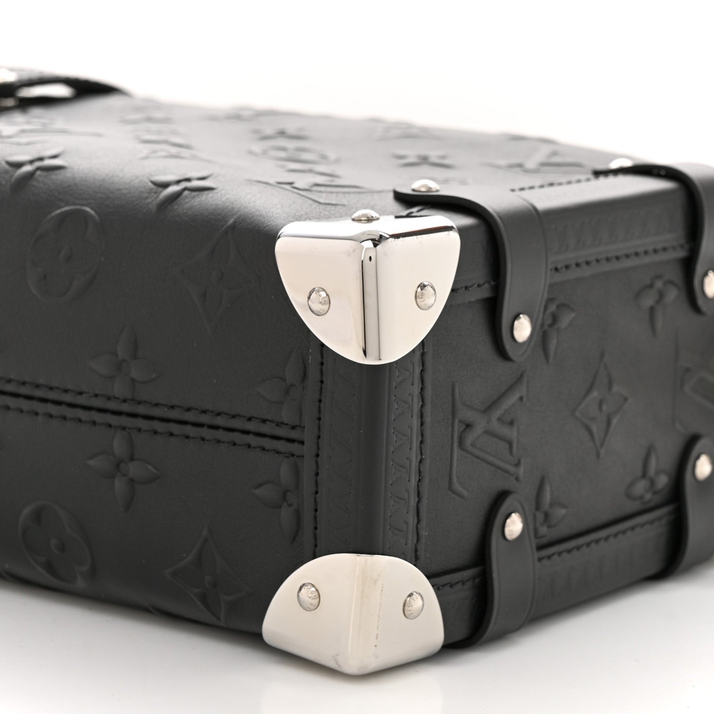 Calfskin Debossed Monogram Side Trunk Black