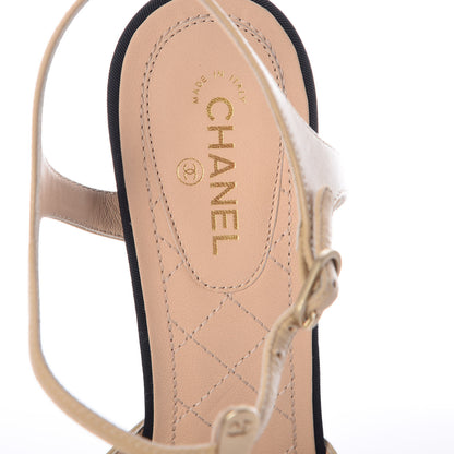 Chanel Lambskin Grosgrain Cap Toe Pearl CC Open Pumps 39 Light Beige 7 of 10