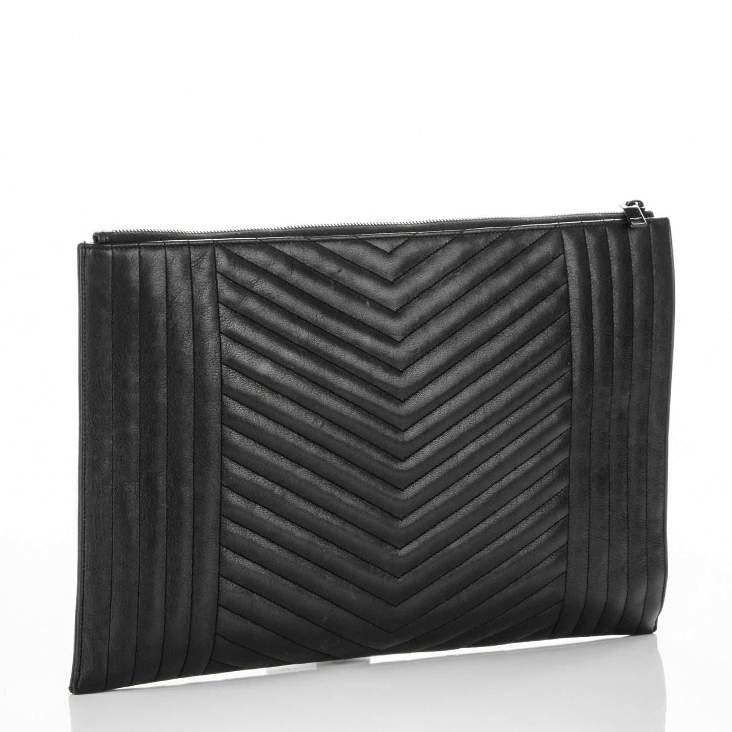 Saint Laurent Lambskin Mixed Matelasse Classic Monogram Zipped Document Holder Black 3 of 7