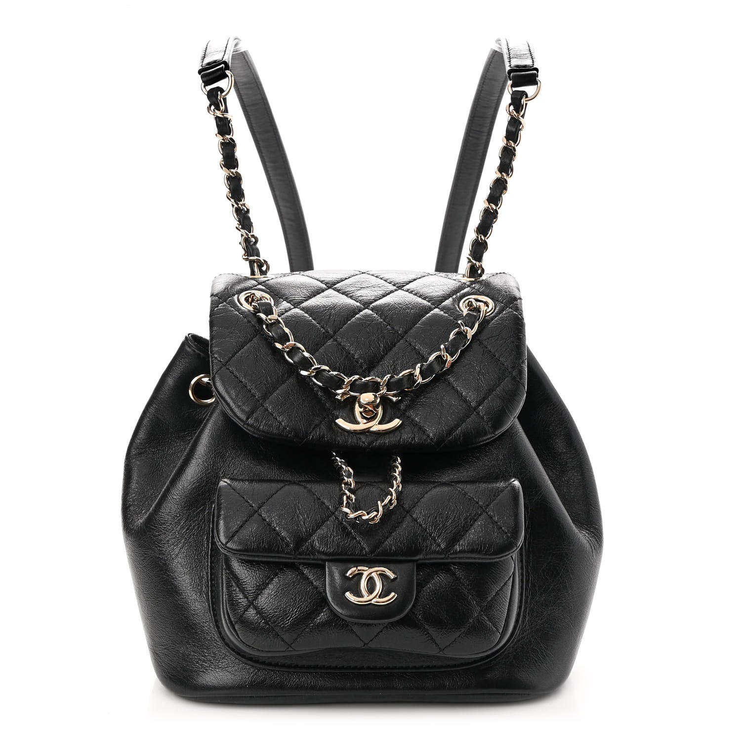 Chanel Glazed Aged Calfskin Quilted Small Duma Drawstring Backpack Black 1 of 10