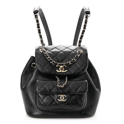 Chanel Glazed Aged Calfskin Quilted Small Duma Drawstring Backpack Black 1 of 10