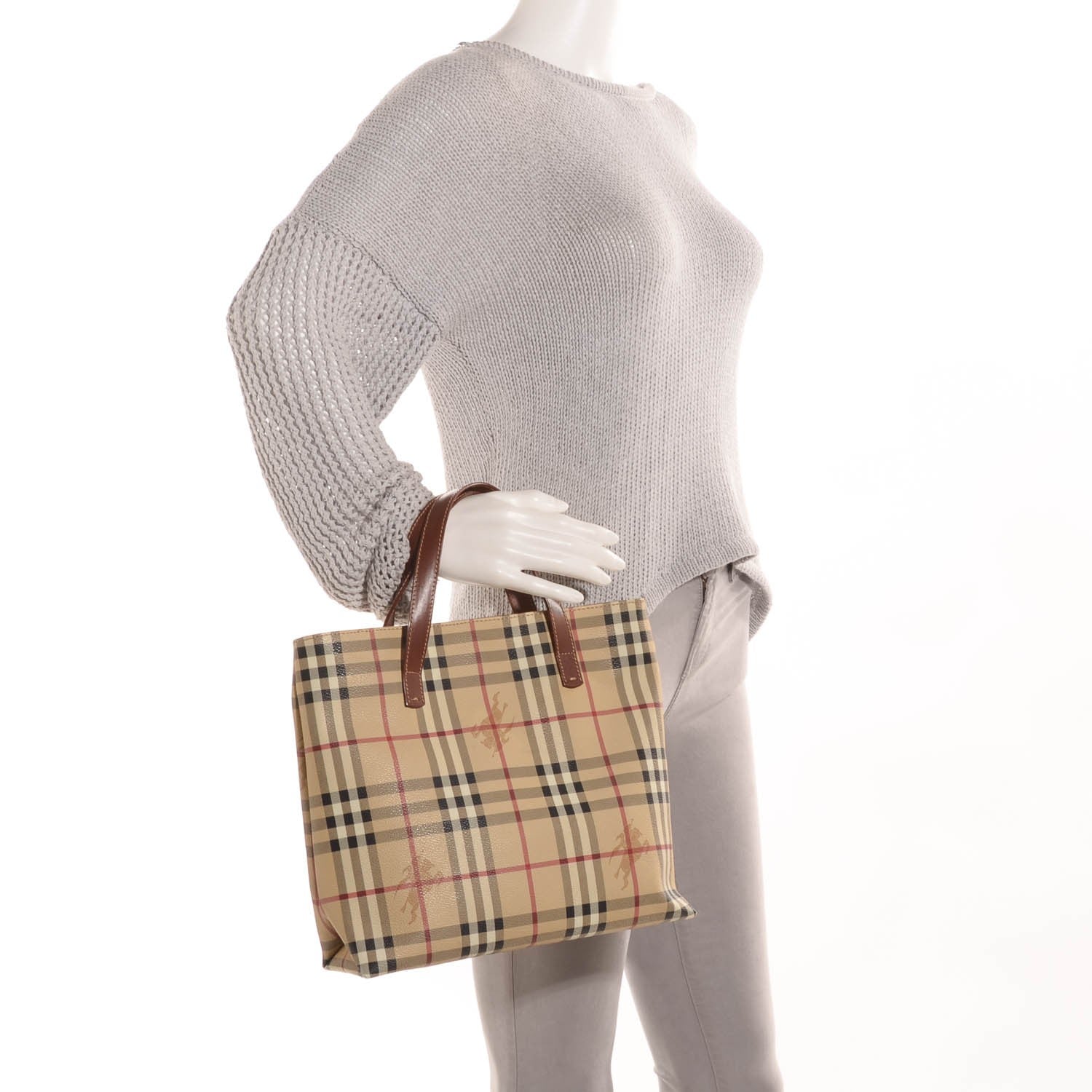 Burberry Haymarket Check Small Tote Brown 2 of 7