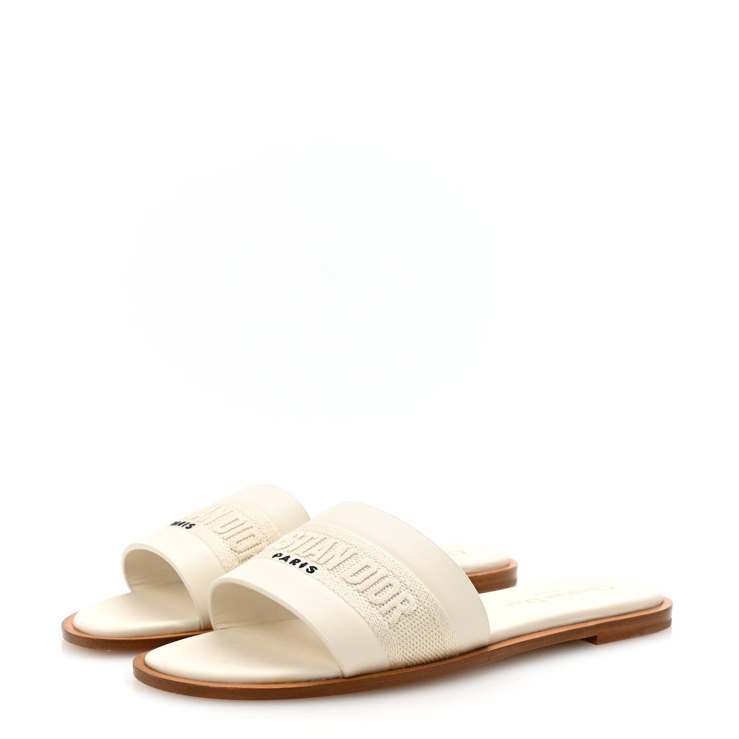 Christian Dior Calfskin Canvas Embroidered Dway Flat Slide Sandals 36 Off White 4 of 10