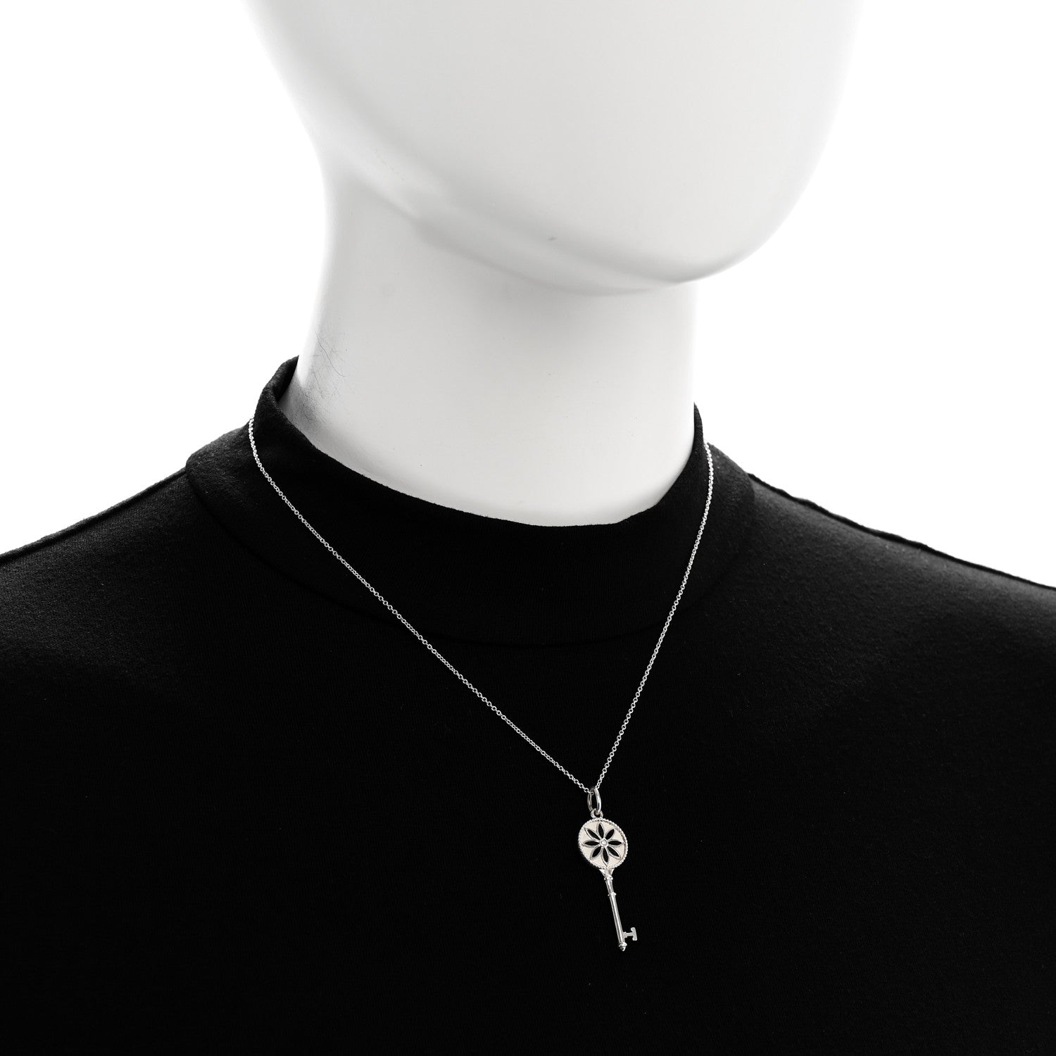 Tiffany Sterling Silver Diamond Small Daisy Key Pendant Necklace 2 of 4