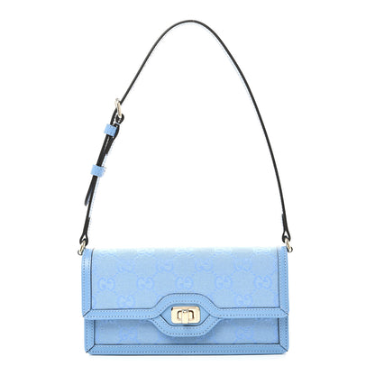Gucci GG Monogram Scratch Lux Calfskin Mini Luce Shoulder Bag Blue 1 of 10