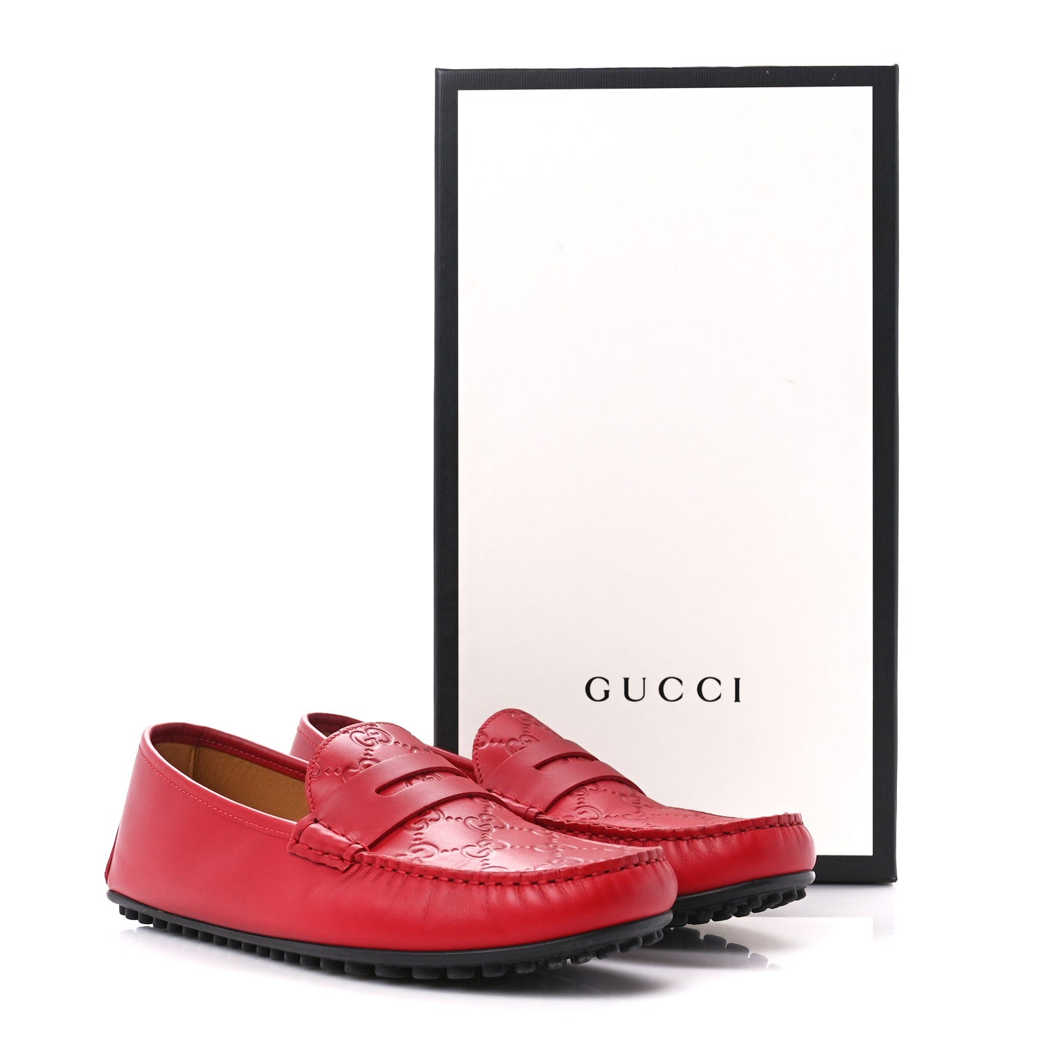 Gucci Guccissima Calfskin Mens Driver Loafers 6.5 Red 11 of 11