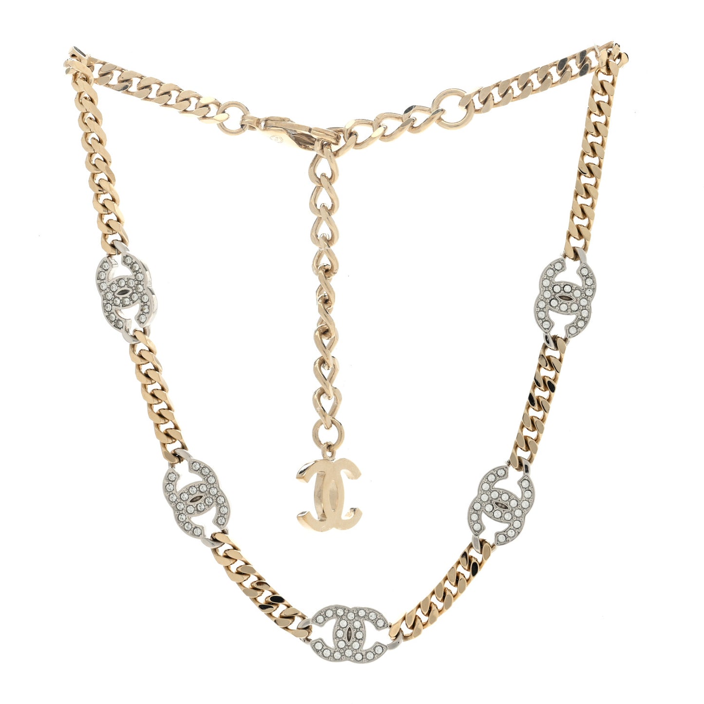 Crystal Chain CC Link Choker Gold Silver