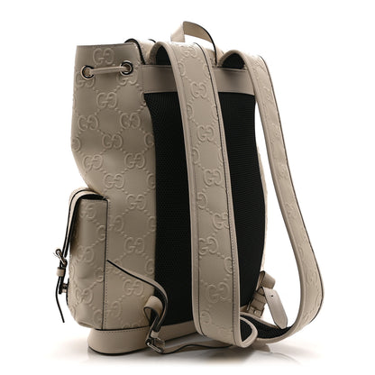 Gucci Piuma Calfskin Jumbo GG Embossed Double Buckle Backpack Mystic White 3 of 10