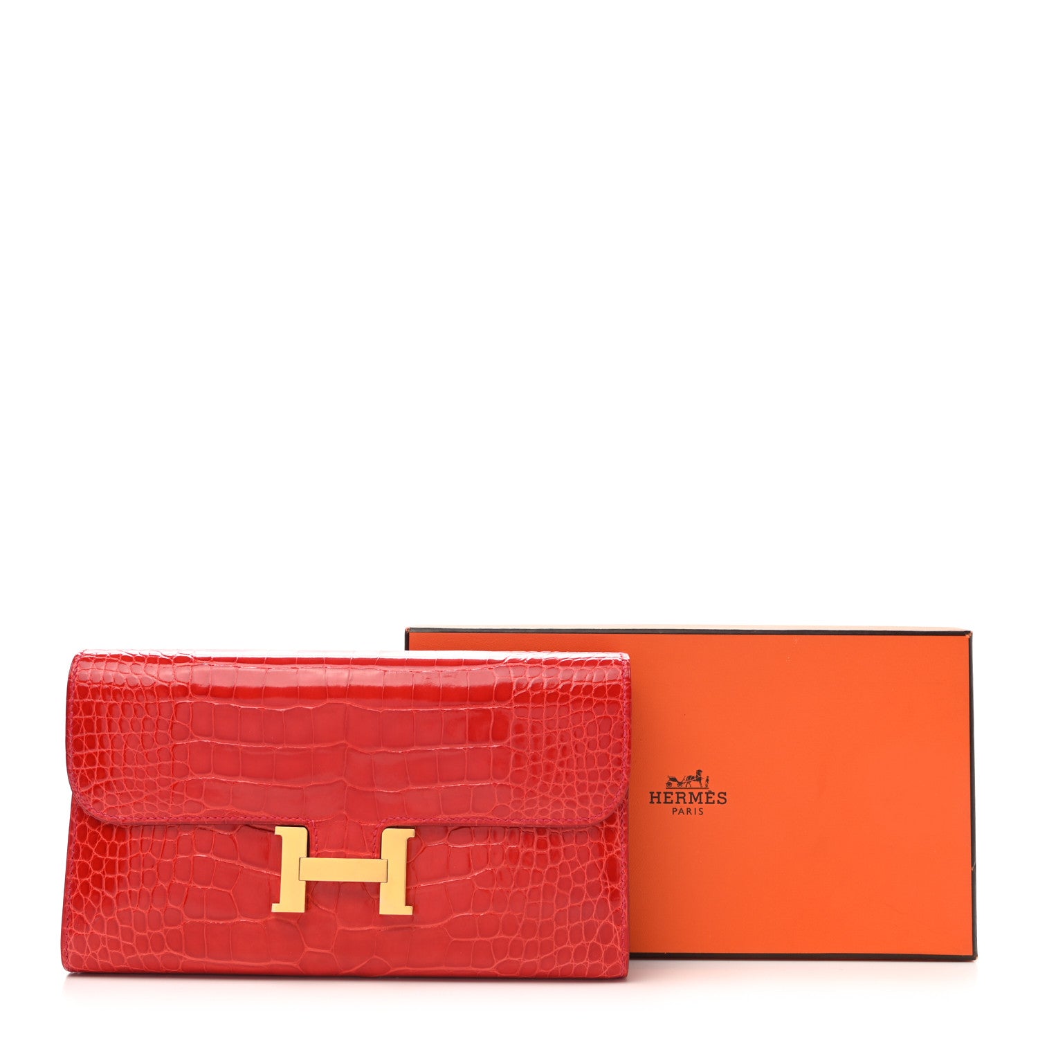 Hermes Shiny Alligator Constance Long Wallet Rouge Vif 8 of 8