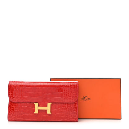 Hermes Shiny Alligator Constance Long Wallet Rouge Vif 8 of 8