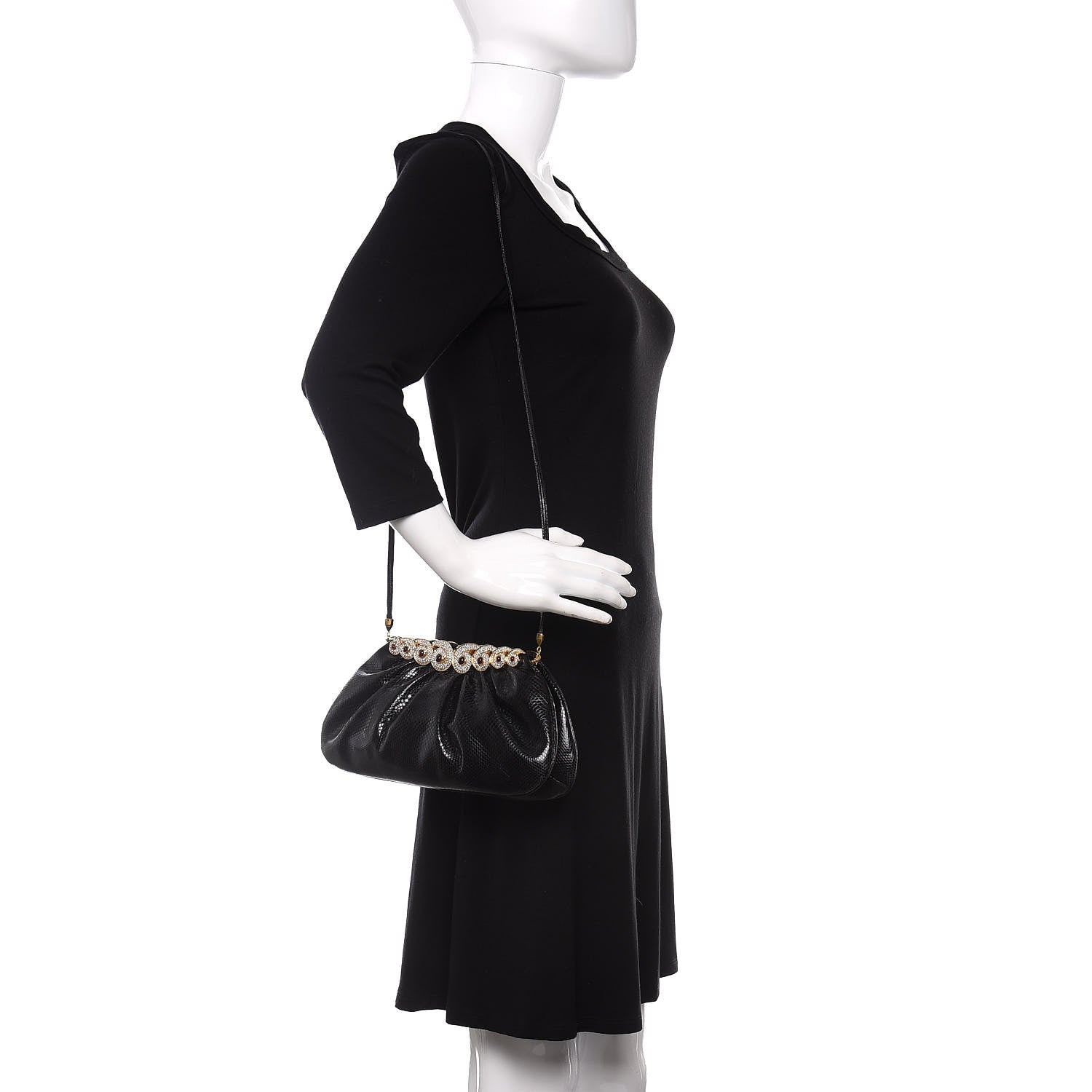 Judith Leiber Snakeskin Pleated Crystal Evening Bag Black 2 of 10
