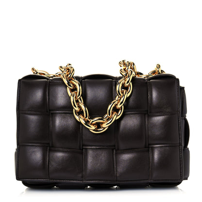 Bottega Veneta Lambskin Maxi Intreccio Padded Chain Cassette Crossbody Bag Black 1 of 12