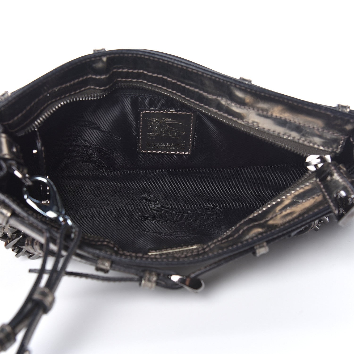 Burberry Metallic Patent Studded Wristlet Clutch Pewter 5 of 16
