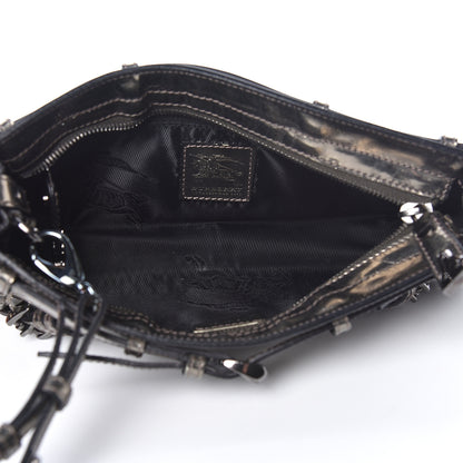 Burberry Metallic Patent Studded Wristlet Clutch Pewter 5 of 16