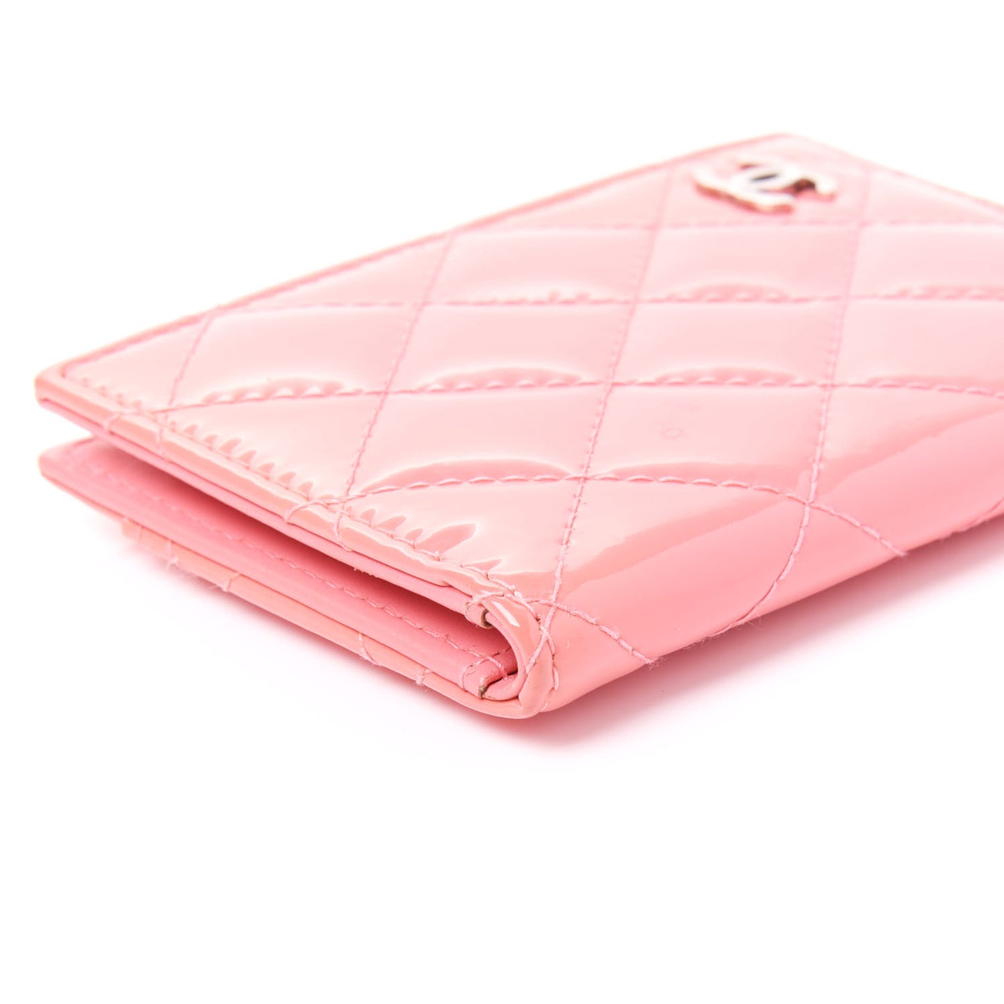 Patent Quilted Card Holder Wallet Light Pink