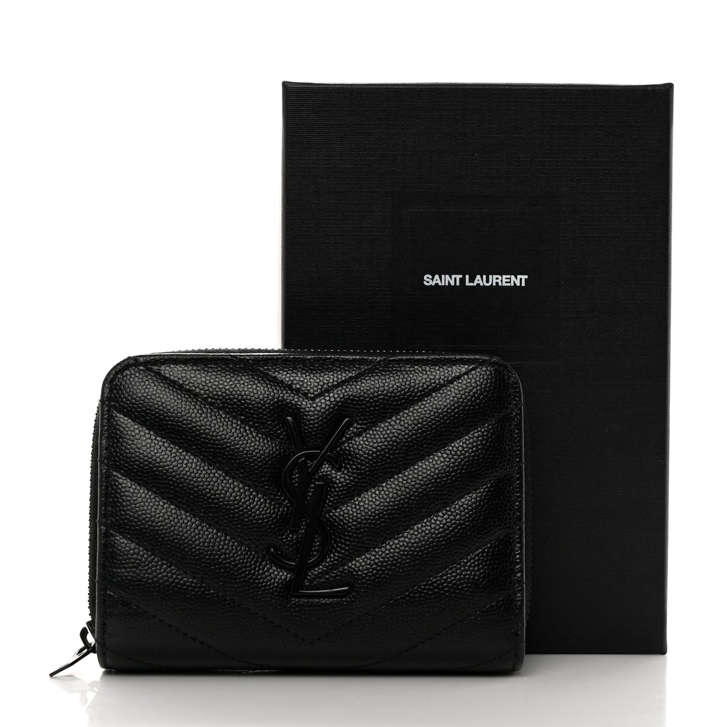 Grain De Poudre Matelasse Chevron Monogram Monochrome Compact Zip Around Wallet Black