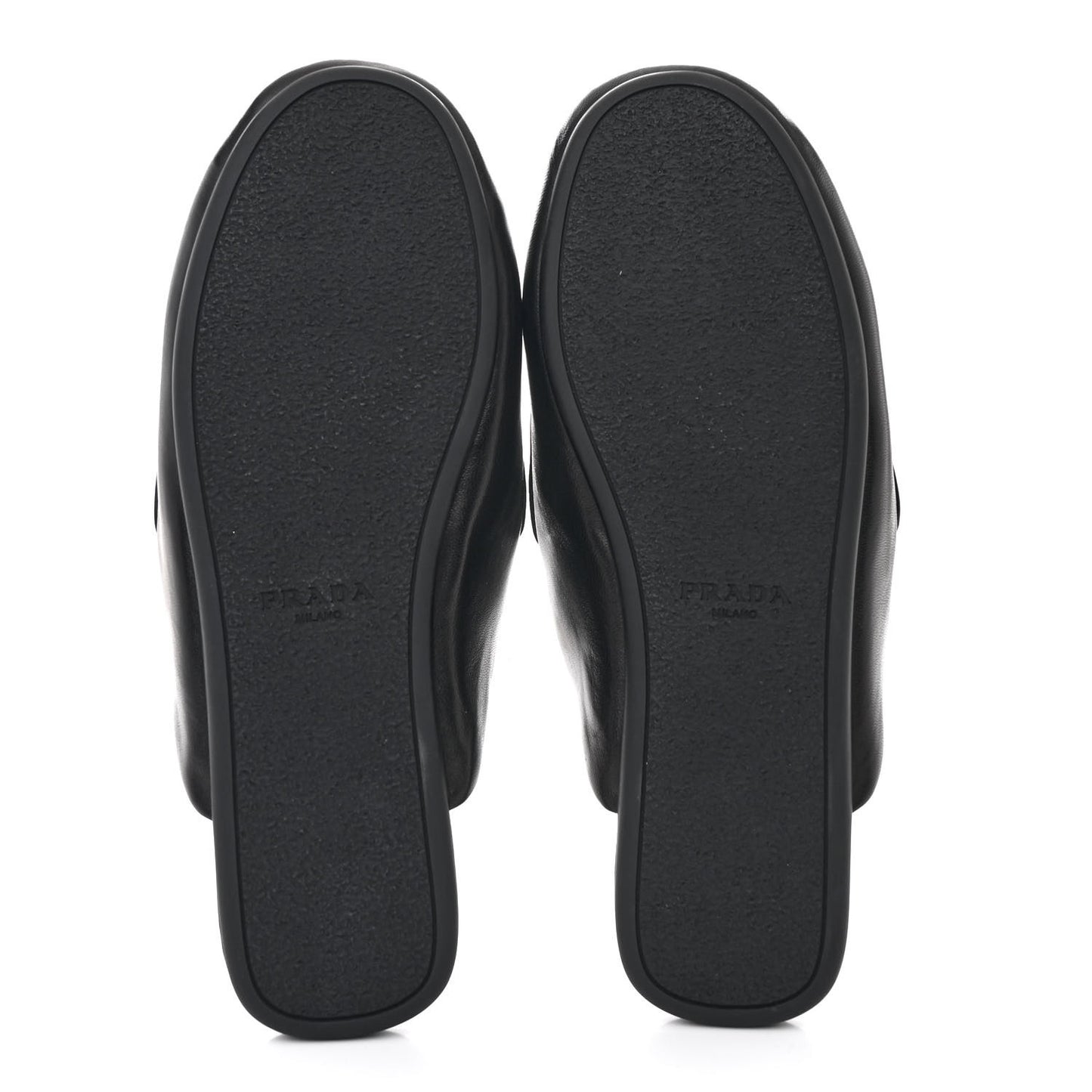 Nappa Soft Padded Metal Triangle Logo Lug Sole 20mm Mules 37 Black