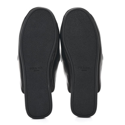 Prada Nappa Soft Padded Metal Triangle Logo Lug Sole 20mm Mules 37 Black 6 of 11
