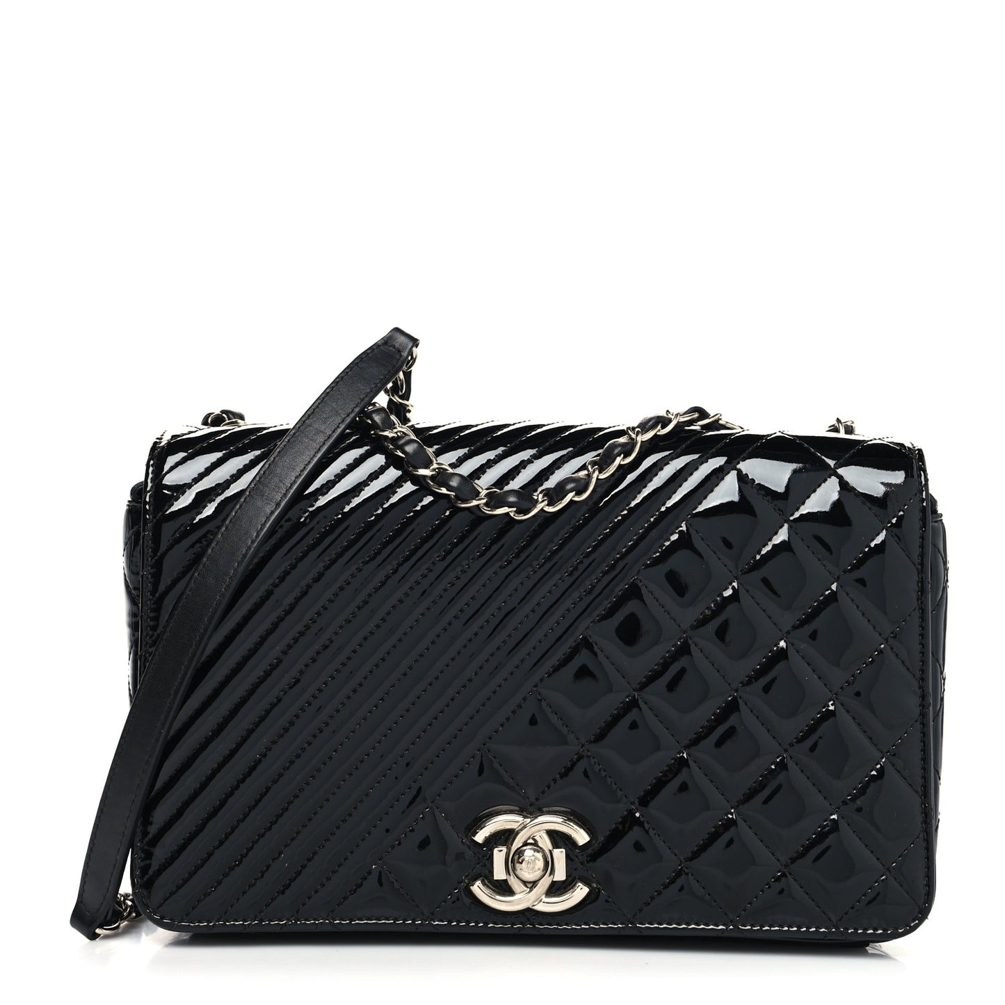 Patent Quilted Medium Coco Boy Flap Black