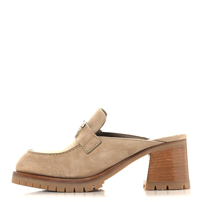 Hermes Suede Goatskin Flore 60 Mules 35.5 Beige 1 of 10