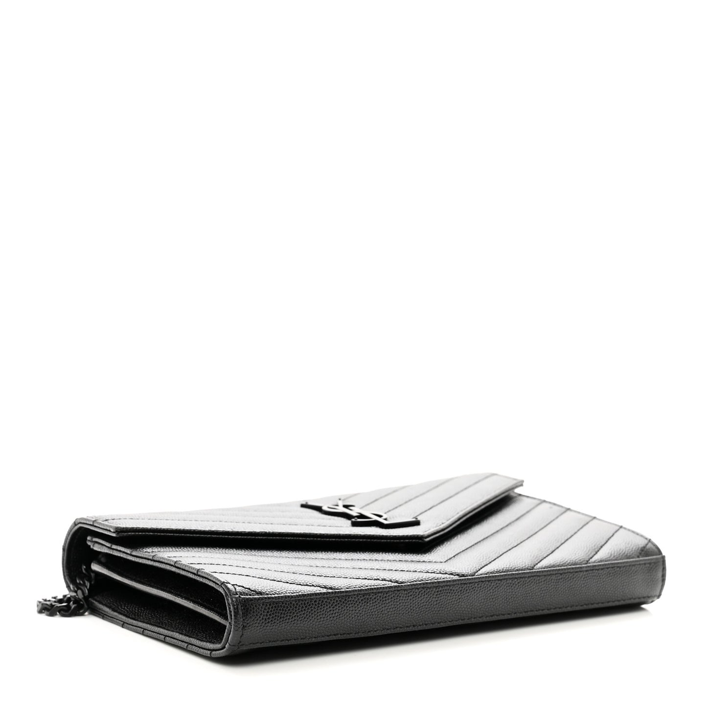 Grain De Poudre Matelasse Chevron Monogram Monochrome Chain Wallet Black