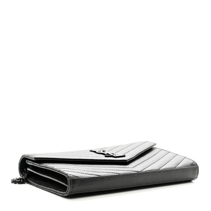 Saint Laurent Grain De Poudre Matelasse Chevron Monogram Monochrome Chain Wallet Black 4 of 9